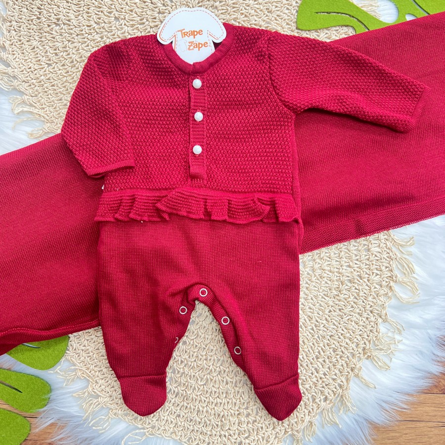 Saída de Maternidade Fofinho - Macacão com Babadinho - Vermelho